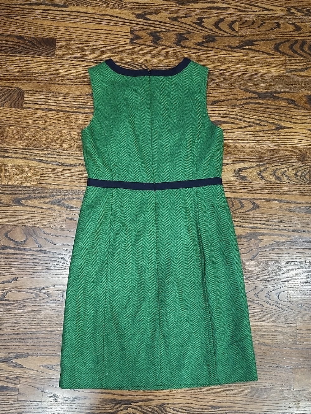 Boden Heritage Green Sleeveless Sheath Dress with Navy Trim 100% WOOL WOMEN US 6 - Picture 5 of 5
